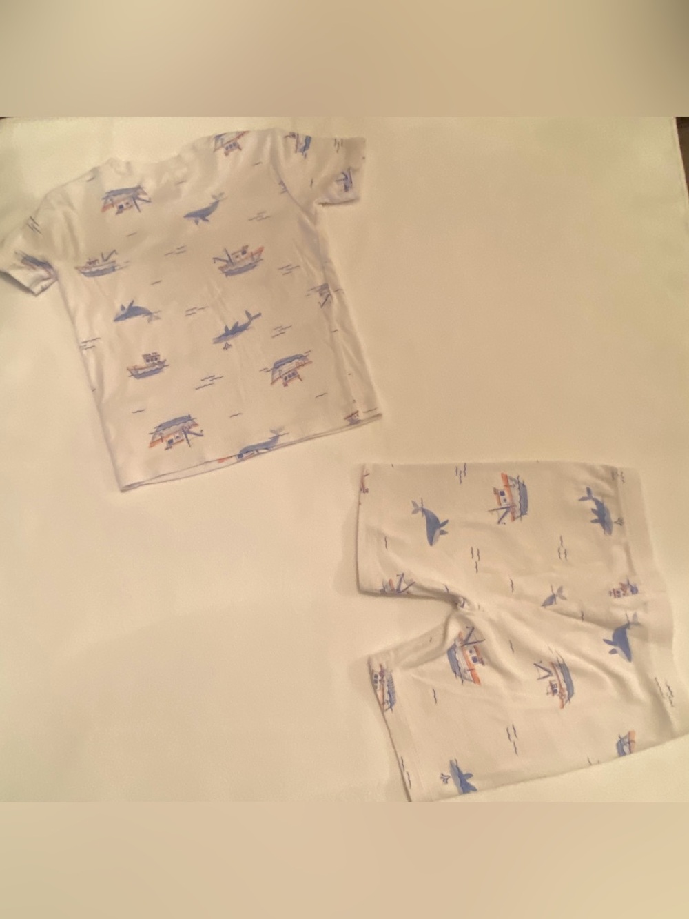 Carter's White Pajama Set with Blue Whale & Boat Print 3T EUC